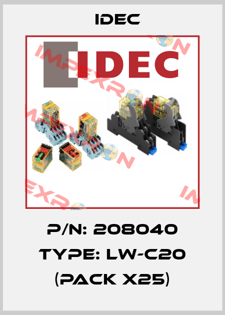 P/N: 208040 Type: LW-C20 (pack x25) Idec
