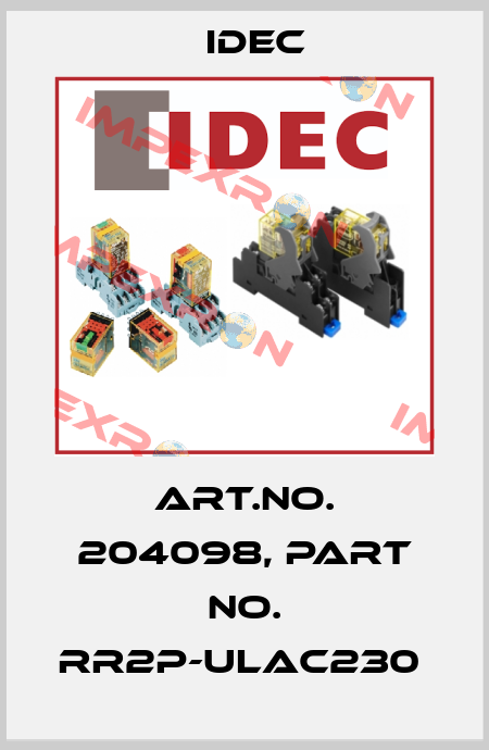 Art.No. 204098, Part No. RR2P-ULAC230  Idec
