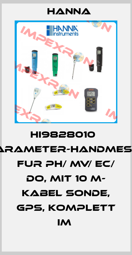 HI9828010   MULTIPARAMETER-HANDMESSGERÄT FUR PH/ MV/ EC/ DO, MIT 10 M- KABEL SONDE, GPS, KOMPLETT IM  Hanna