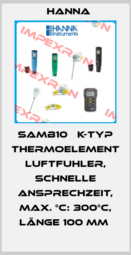 SAMB10   K-TYP THERMOELEMENT LUFTFUHLER, SCHNELLE ANSPRECHZEIT, MAX. °C: 300°C, LÄNGE 100 MM  Hanna