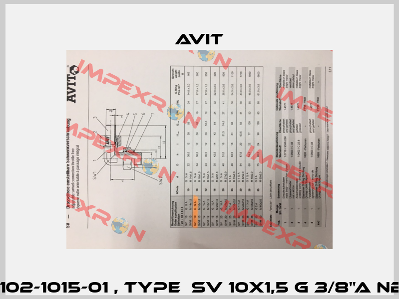 SV102-1015-01 , type  SV 10x1,5 G 3/8"A NBR   Avit