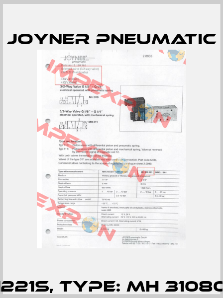 J3221221S, Type: MH 310801 G1/4 Joyner Pneumatic