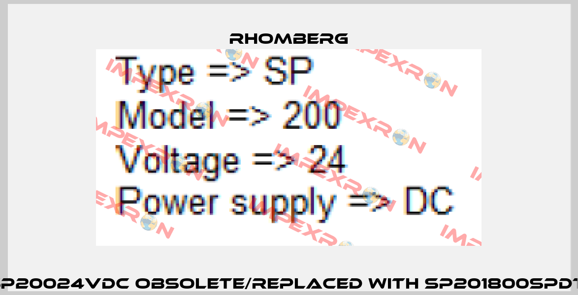 SP20024VDC Obsolete/replaced with SP201800SPDT  Rhomberg